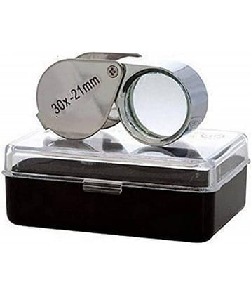 Rangwell 30X 21mm Magnifying Portable Jewelry Magnifier Foldable Magnifying Glass, for Gems, Coins, Antiques, Stamps, Reading, Inspection, etc, Metal Body Silver