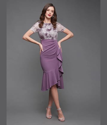 Miss Chase Women Polyester Solid Shift Dress ( Lavender )