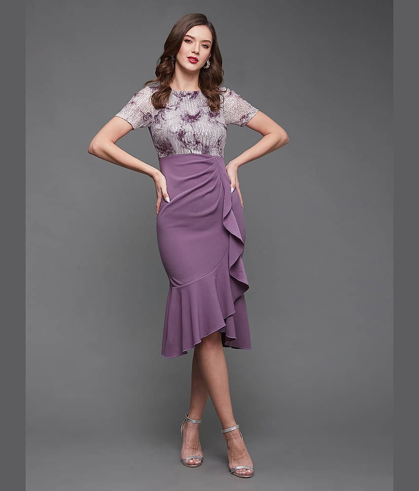 Miss Chase Women Polyester Solid Shift Dress ( Lavender )