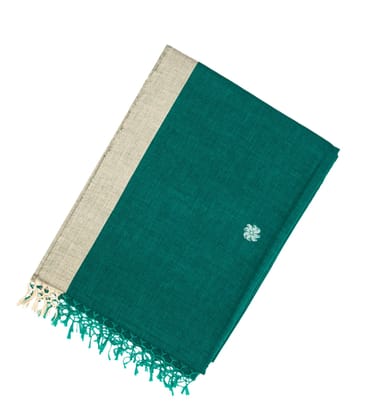 Sea Green Handloom Bengal Cotton Saree With Floral Buttas-Sea Green