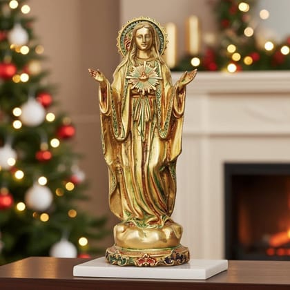 Brass Showpiece Standing Merry Coloured Statue - Devotional Christian Home Decor Item, Height : 16 Inch (BSMAS940 A)