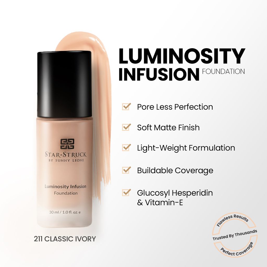 StarStruck by Sunny Leone Luminosity Infusion Foundation for Fair Skin - Classic Ivory, 30ml