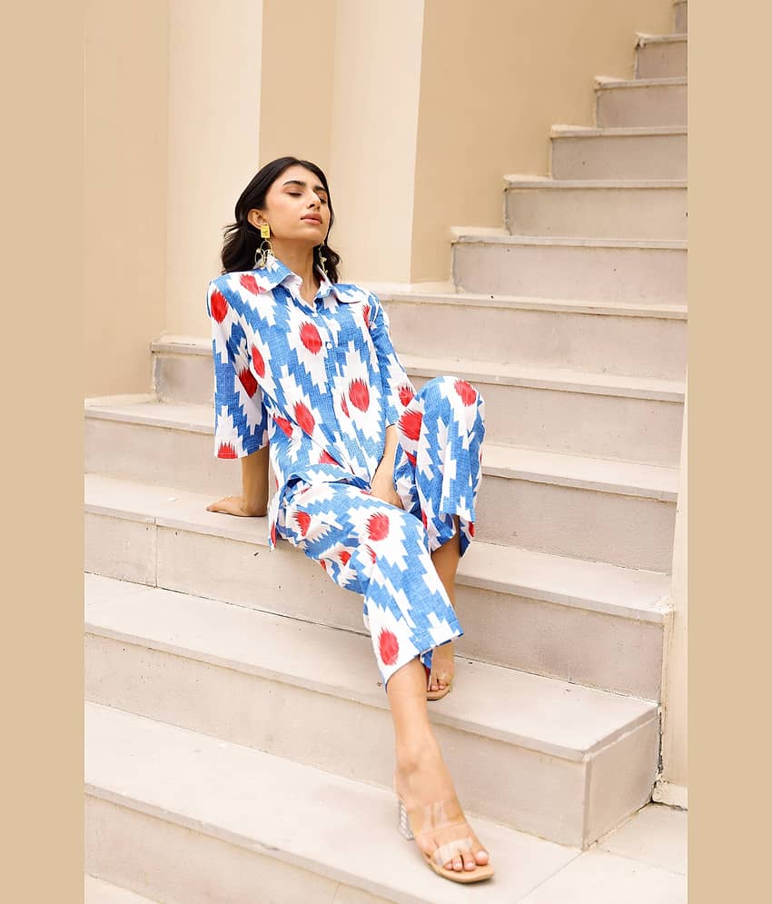 Label Flavia Women Printed Top With Trousers Co-Ord Set ( Multicolor )