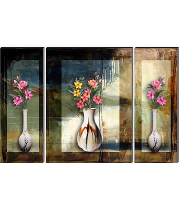 Saf Premium flowers pot wall hanging MDF Painting