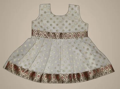 Mom And Me White Brocade Frock (0-3 Months) | Premium Elegant Design | Festive & Party
