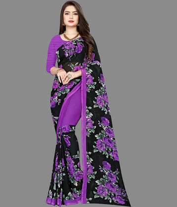 ANAND SAREES Georgette Printed Saree With Unstitched Blouse Piece ( Purple )