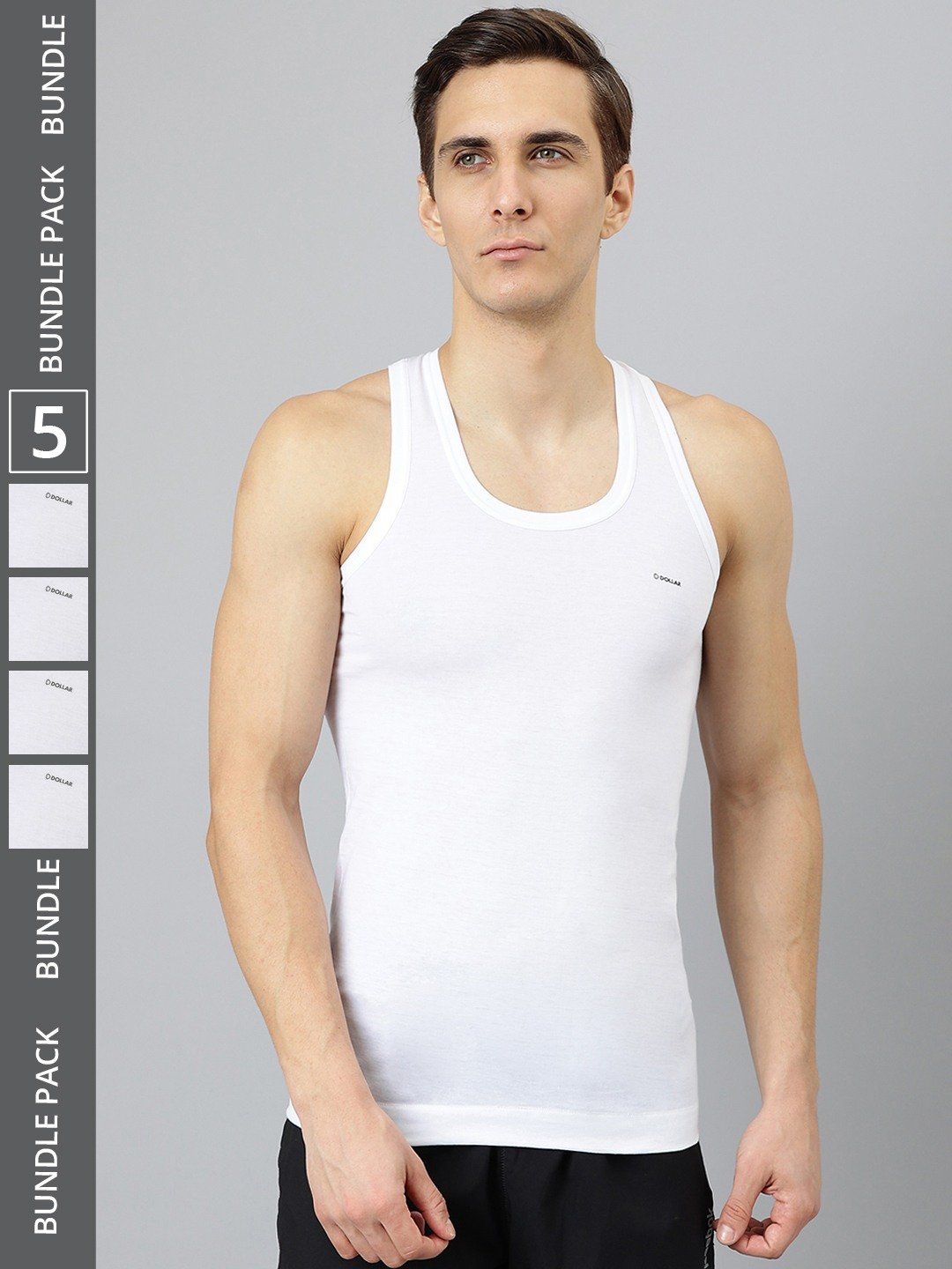 Men's White Pack of 5 Solid Combed Cotton Shrinkless Vest