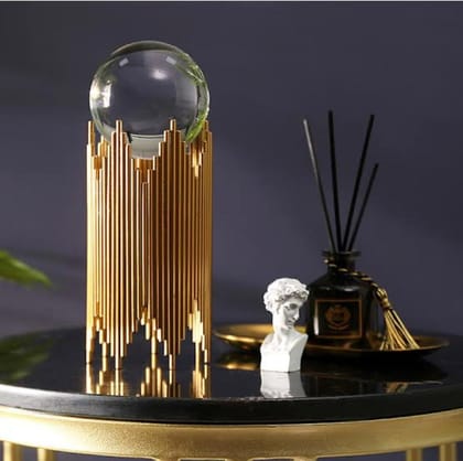 Luxury Crystal Sphere Holder-Style Tower / Metal | Gloss Finish / H: 12 | L: 6 | W: 6 (Inch)