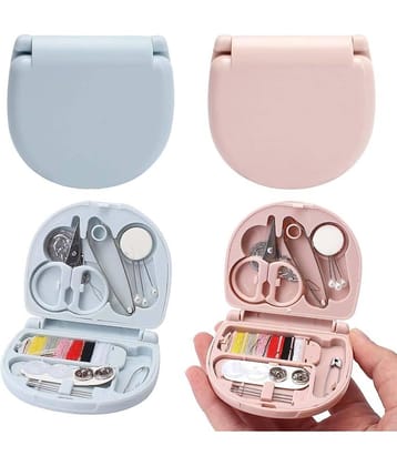 Mini Travel Sew Kit Beginner Mini Sewing Box Pocket Folding Sewing Kit (Pack of 2, Multicolor)