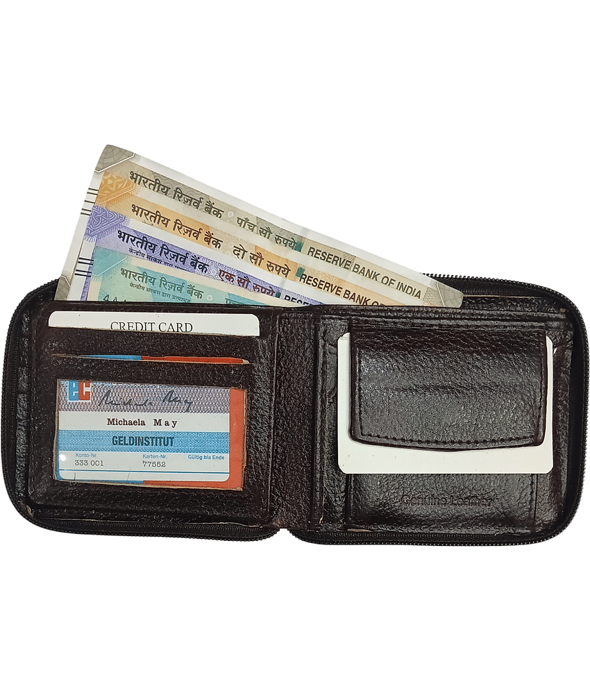 COCO ROYAL Brown 100% Leather Men's Zip Around Wallet,Two Fold Wallet ( Pack of 1 )