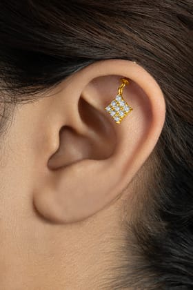 Zirconia Square - Helix Hanging - 14K Gold Plated-Screw attachment