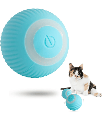 Automatic Rolling Cat Ball Interactive Smart Toy, Indoor Cat Moving Toy Bouncing Rolling Ball Led Light Peppy Pet Balls Rolling Hunting Instinct Kitten Funny Training Toy (Pink) (Blue) (Blue)