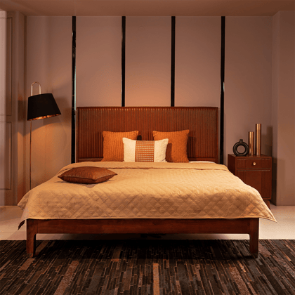 Stanford Leather King Bed Cognac-COGNAC