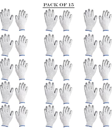 LAXMI White&Grey Nitrile Coated Hand Gloves (Pack of 15) Nylon Safety Glove