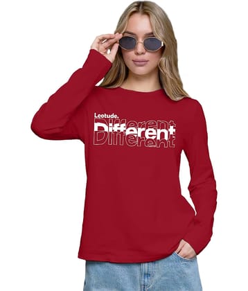 Leotude Women Cotton Blend Printed Oversized Fit Round Neck T-Shirt ( Maroon )