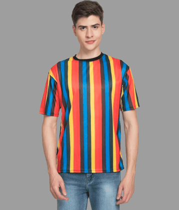 ELBATROSS Polyester Slim Fit Striped Half Sleeves Men's Round T-Shirt - Multicolor1 ( Pack of 1 )