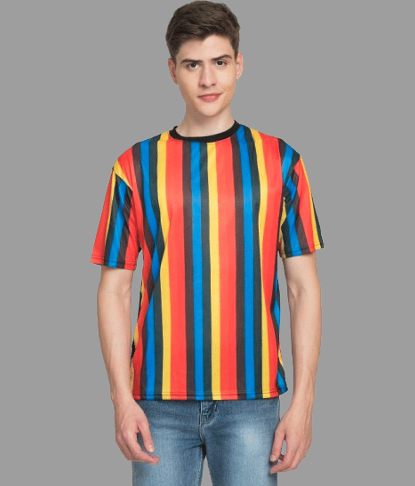 ELBATROSS Polyester Slim Fit Striped Half Sleeves Men's Round T-Shirt - Multicolor1 ( Pack of 1 )