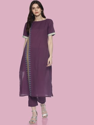 Purple Printed Kurta-S