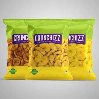 Crunchizz - 3 in 1 - BANANA CHIPS COMBO I Crunchy & Kerala Authentic I No Artificial Additives I Perfect Munchy Bites I Salty, Sweet & Jaggery Coated Banana Chips I 250 Grams Each I Total 750 Grams Crunchizz - 3 in 1 - BANANA CHIPS COMBO I Crunchy & Kerala Authentic I No Artificial Additives I Perfect Munchy Bites I Salty, Sweet & Jaggery Coated Banana Chips I 250 Grams Each I Total 750 Grams
