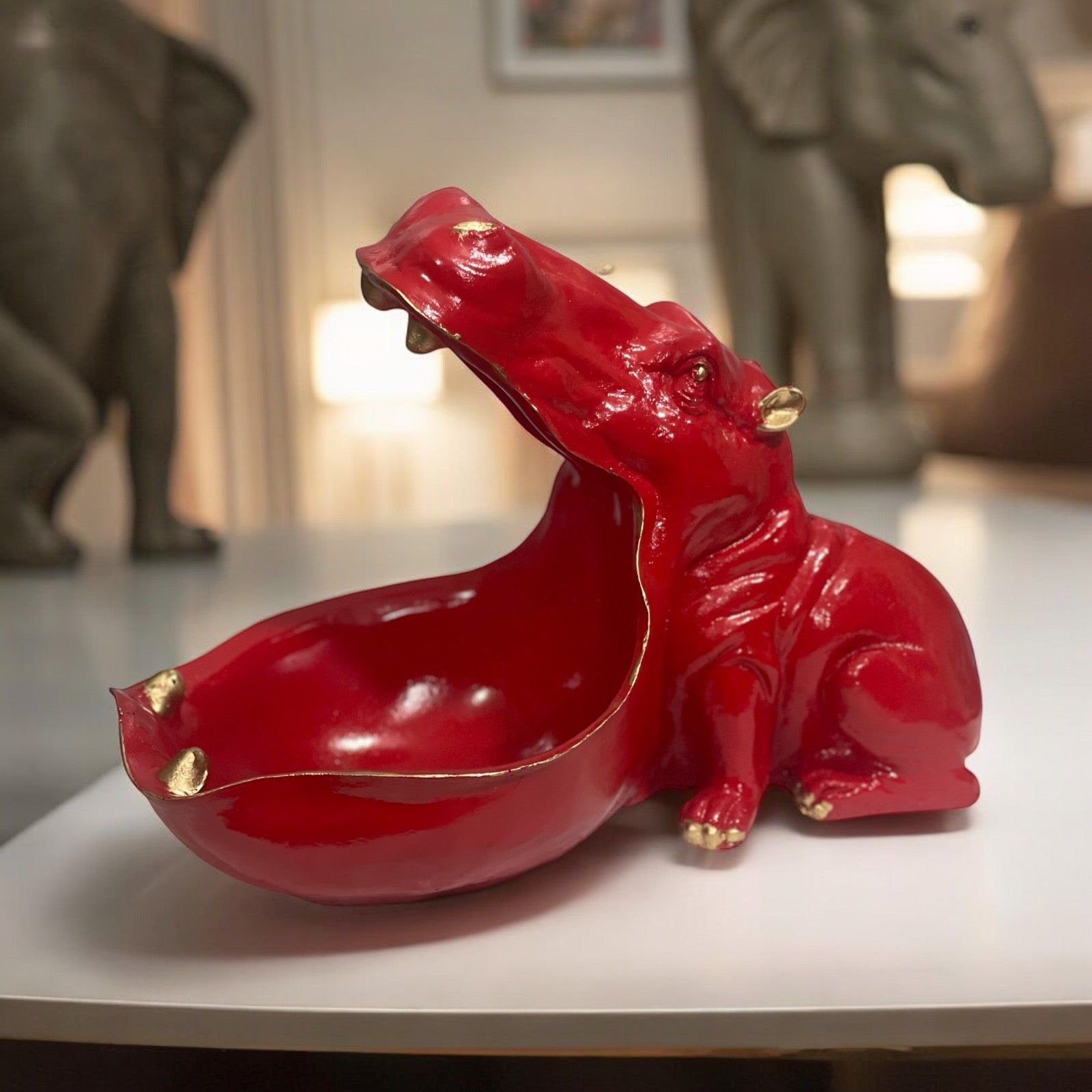 A Hippo Resin Statue Sundries Storage Desk Decoration Accessories Ornament H 19 cm