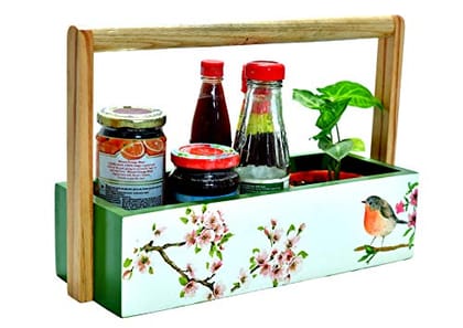 The Weaver's Nest Wooden  Kitchen MultiStorage Utility Caddy-Green