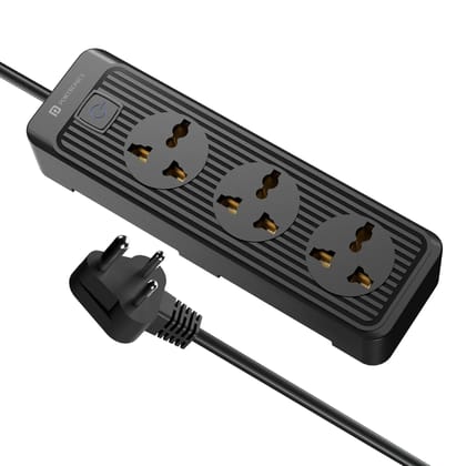 Portronics Power Plate 21, 1.5 M Cord, Over-voltage Protection, 3 Universal Sockets, Fire-Resistant Build (6 Amp, Black)