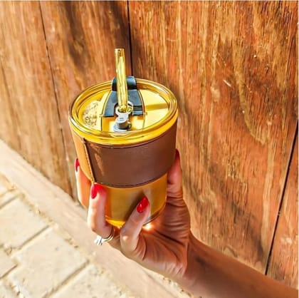 Stylish Leather Sleeve Tumbler with Straw - Perfect for Hot and Cold Beverages