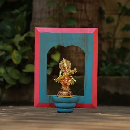 Handcrafted Lord Ganesh Brass Idol With Distressed Wooden Frame