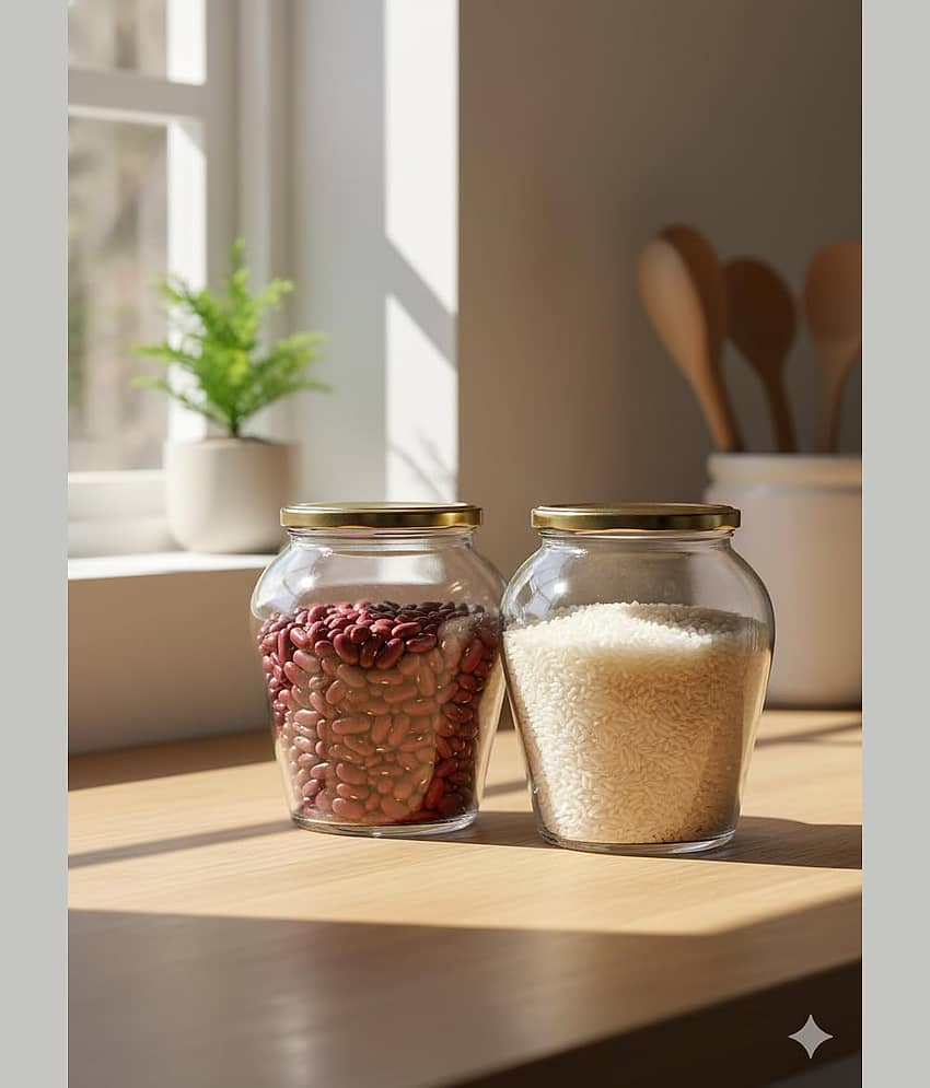 AFAST Food Storage Jar Glass Transparent Food Container ( Set Of 2 )