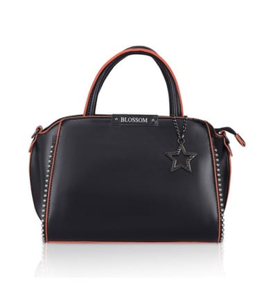 Women's Faux Leather Metal Beads Handbag (Black)