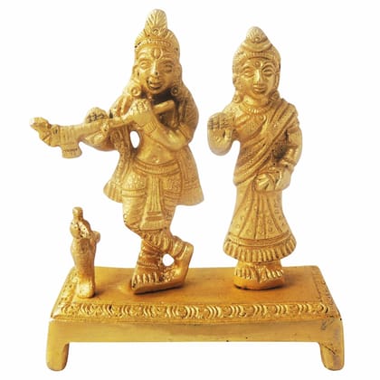 Brass Radha Krishna Idol With Chowki - Puja Decor Statue, Height : 4 Inch (BSMAS1131 B)
