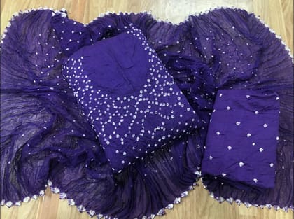 Cotton Satin Self Colour Bandhani Material (Unstitched)-Purple