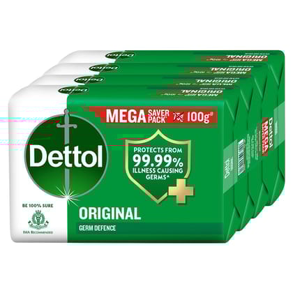 Dettol Original Germ Protection Bathing Soap Bar (400gm) | Kills 99.99% germs, 500g - Pack of 5