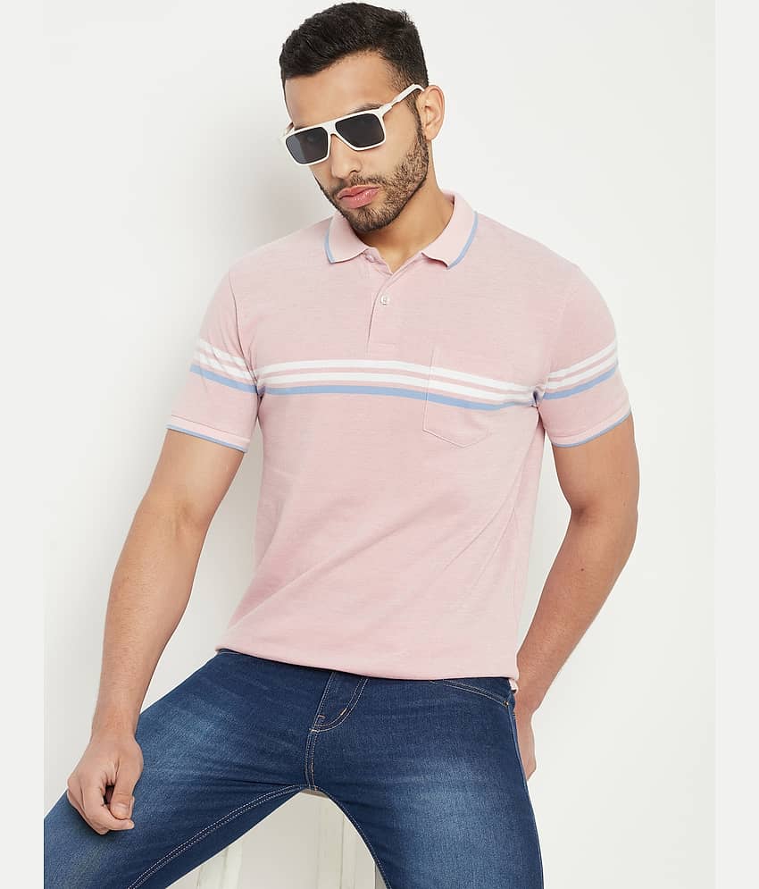 AUSTIN WOOD Pack of 1 Cotton Blend Regular Fit Striped Half Sleeves Men's Polo T Shirt ( Multicolor )