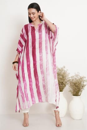 Wine Pink Linear Tie Dye Kaftan-S