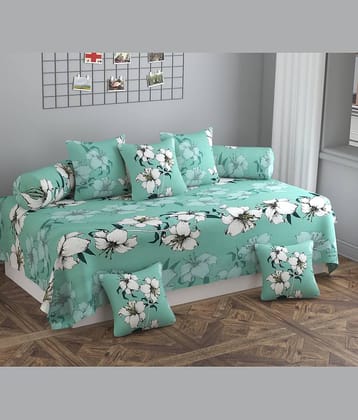 SHOMES Cotton Floral Diwan Set 8 Pcs - Green