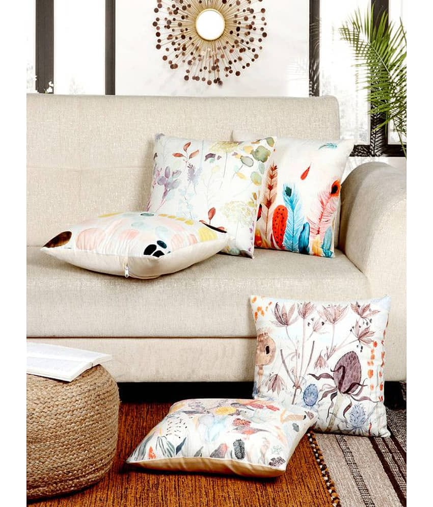 BELLA TRUE Set of 5 Velvet Abstract Square Cushion Cover (40X40)cm - Multicolor