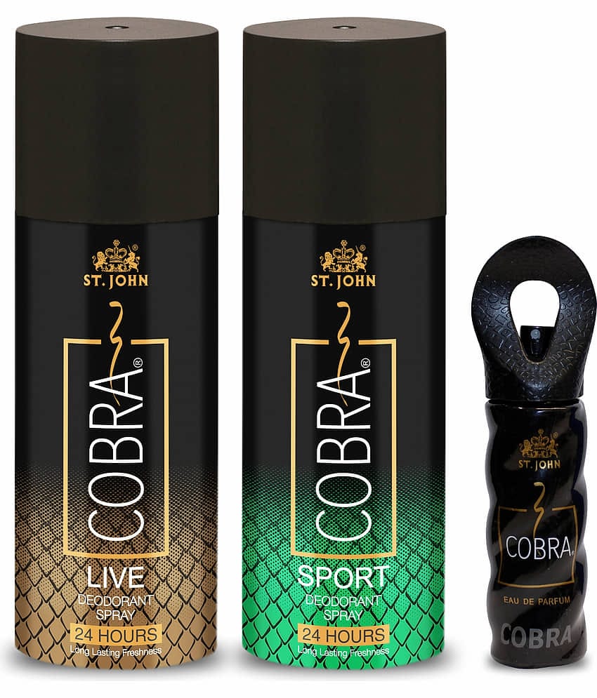 St. John Cobra Live, Sport 150ml Each & 15ml Deodorant Spray & Perfume for Men,Women 150 ml ( Pack of 3 )