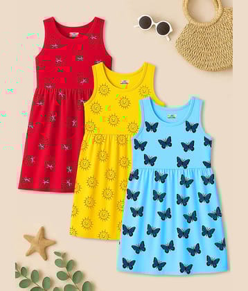 Kuchipoo Cotton Blend Dress For Girls ( Pack of 3 , Multicolor 15 )