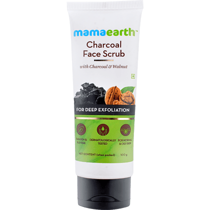 Mamaearth Charcoal Face Scrub With Charcoal & Walnut For Deep Exfoliation - For Oily Skin & Normal Skin, 100 G