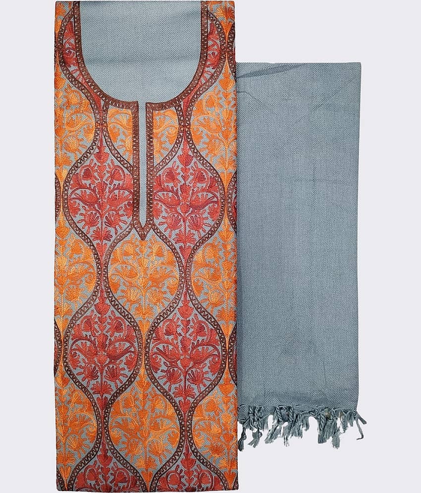 KASHMIRI Unstitched Woollen Embroidered Dress Material - Light Grey ( Pack of 1 )