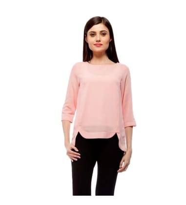 Women's Polyester Solid 3-4th Sleeves Regular Top (Peach, L)-PID55861