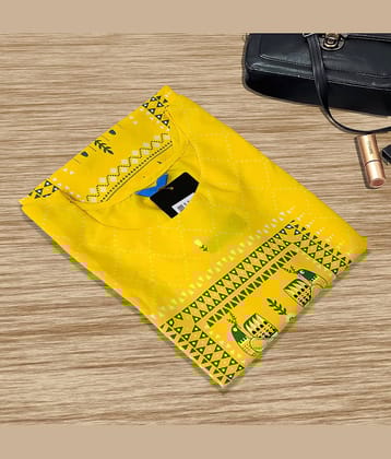 Ethnicbasket Pack of 1 Crepe Printed Straight Women's Kurti - ( Yellow )