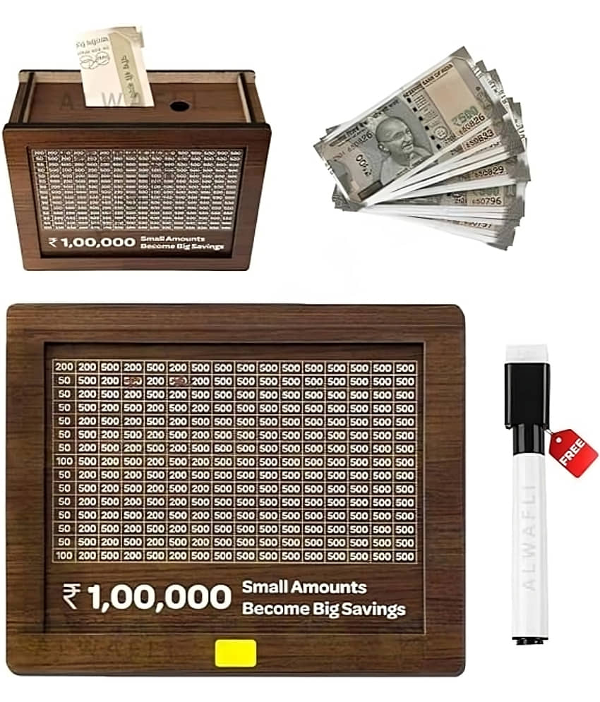 Wooden Money/Piggy Bank, Money Box, Coin Box with Carved Design for Kids/Children, Savings Challenge Box