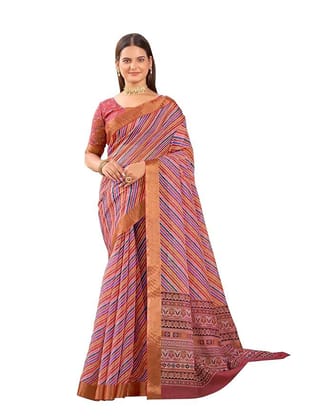 Women's Chanderi Cotton Leheriya Printed Saree With Blouse Piece