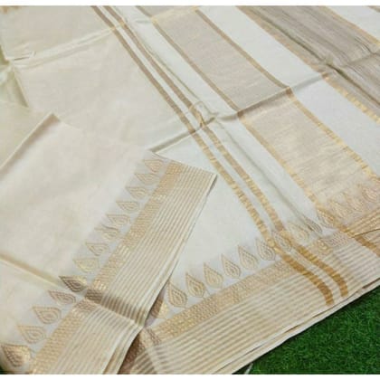 Handcrafted Gleaming Kota Silk White Jacquard Saree