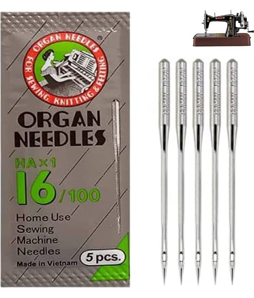 Shree Shyam™ ORGAN Stainless Steel Needles/Size 16/ Set of 5 Needles/Home use Sewing Machine Needle (Pack of 2 Set- 10 Needles)