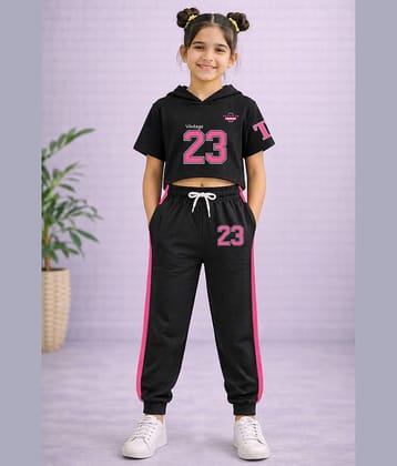 Trampoline Girls Cotton Blend Top & Pant Set ( Black , Pack of 1 )