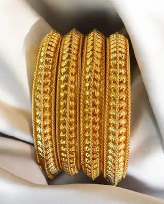 Elegant 4 Piece Gold Bangle Set with Intricate Designs