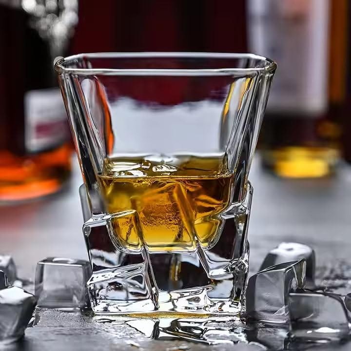 Premium Stylish Old Fashion Brandy Glasses | 310 ML | Whiskey Tumblers | Diamond Glass with Bottom Rocks Cocktail Scotch and Rum